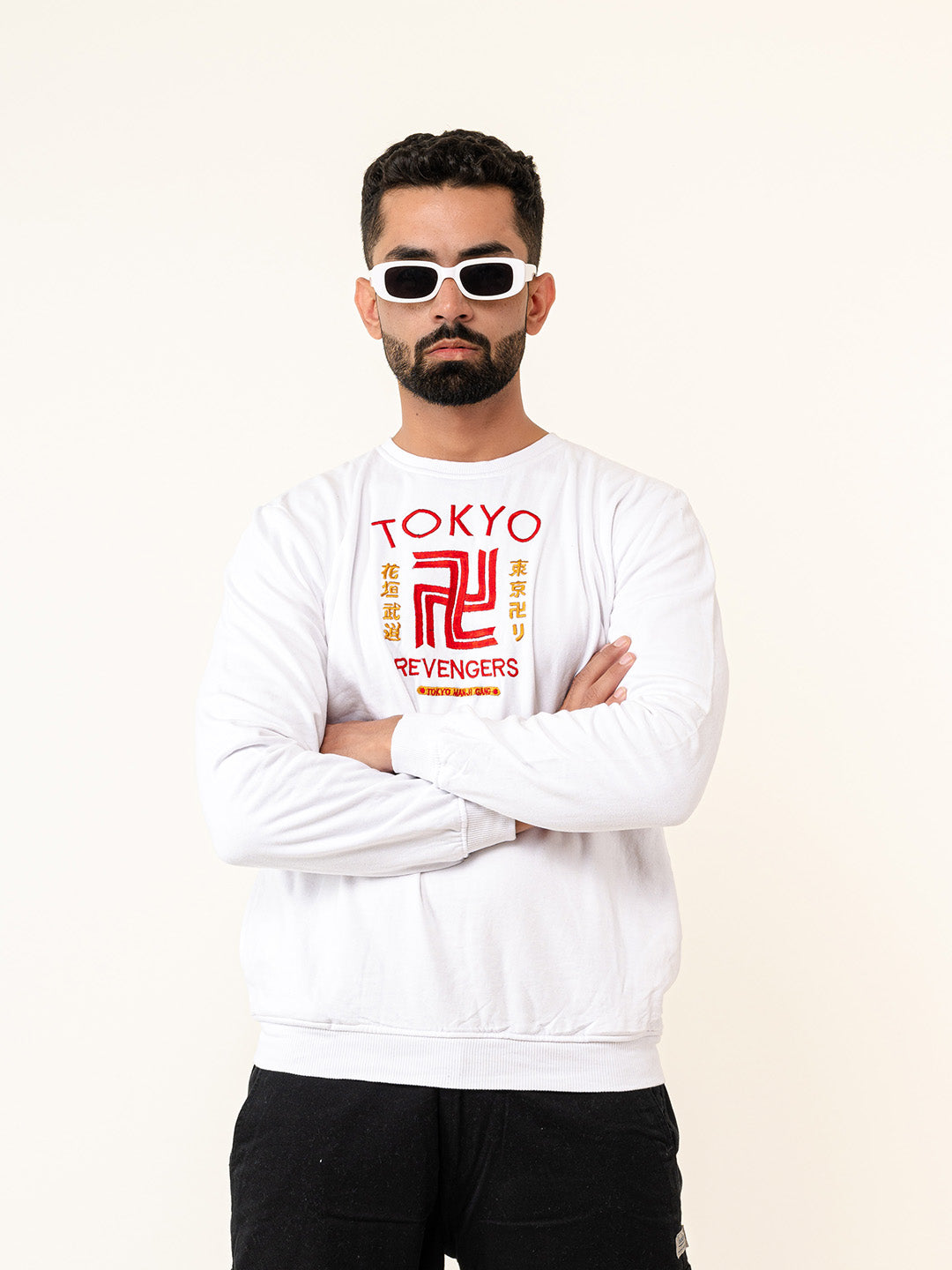 White Tokyo Manji Revengers Printed Sweatshirt