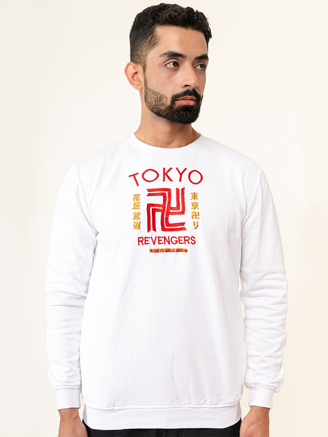 White Tokyo Manji Revengers Printed Sweatshirt