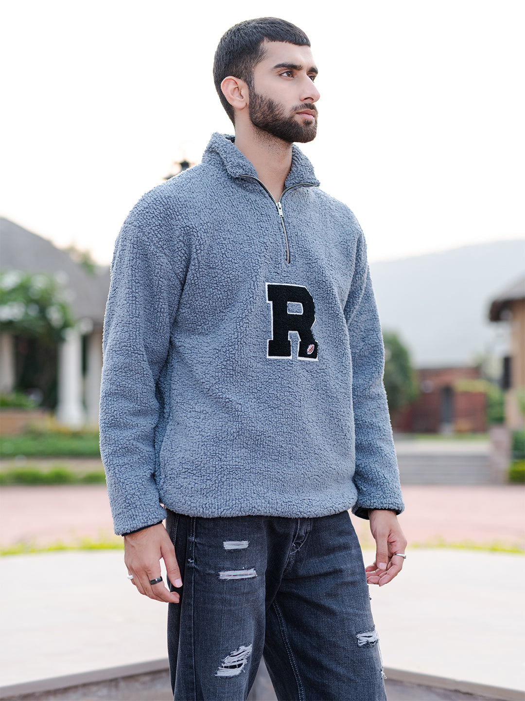 Grey sherpa store sweatshirt