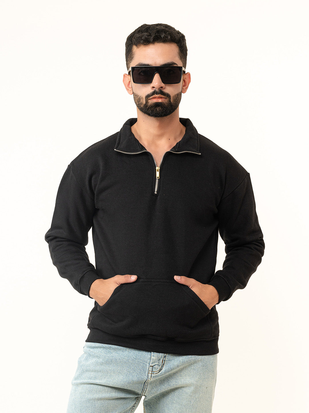 Black Half Zipper Sweatshirt