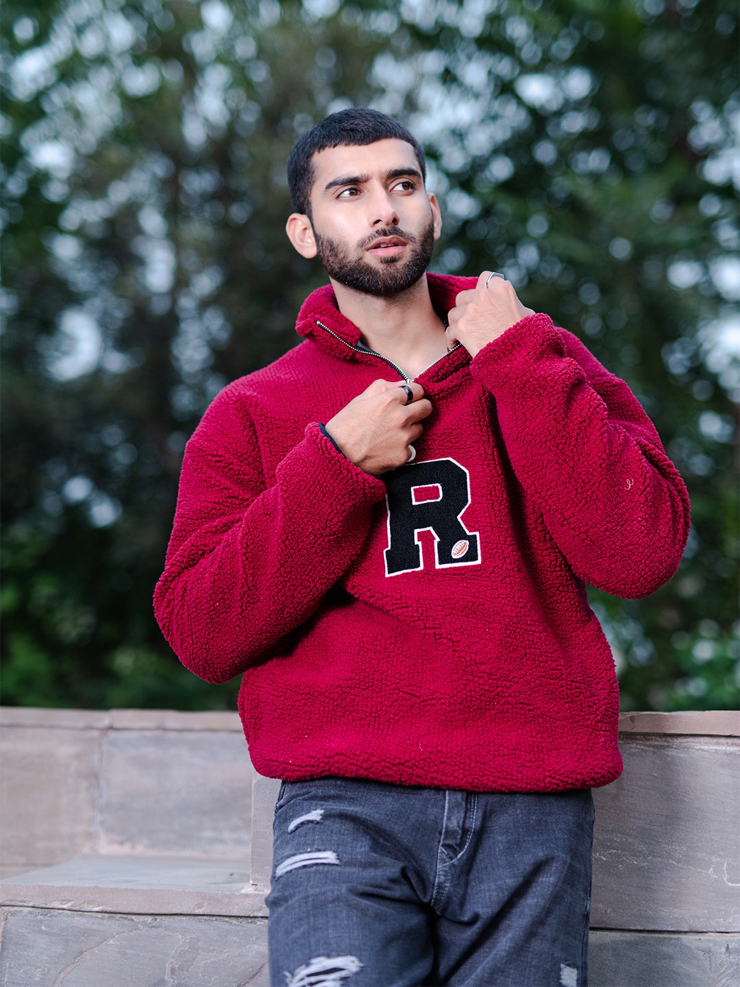 Rose Red R Half Zipper Fleece Sherpa Sweatshirt