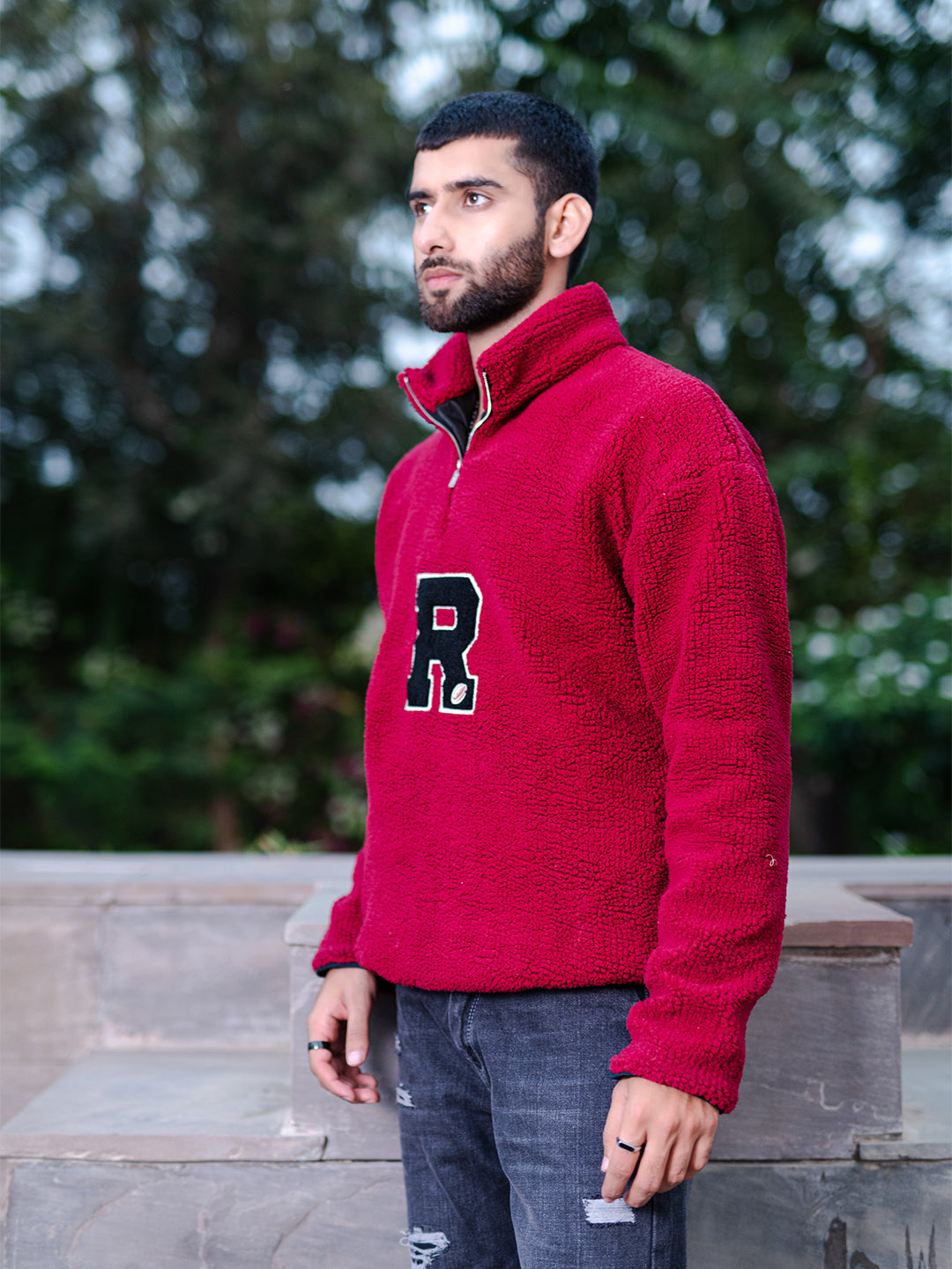 Buy Rose Red R Half Zipper Fleece Sherpa Jacket Online Tistabene