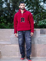 Rose Red R Half Zipper Fleece Sherpa Sweatshirt