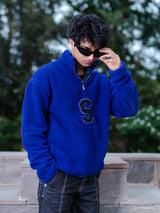 Blue S Half Zipper Fleece Sherpa Sweatshirt