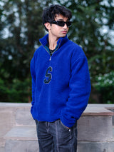 Blue S Half Zipper Fleece Sherpa Sweatshirt