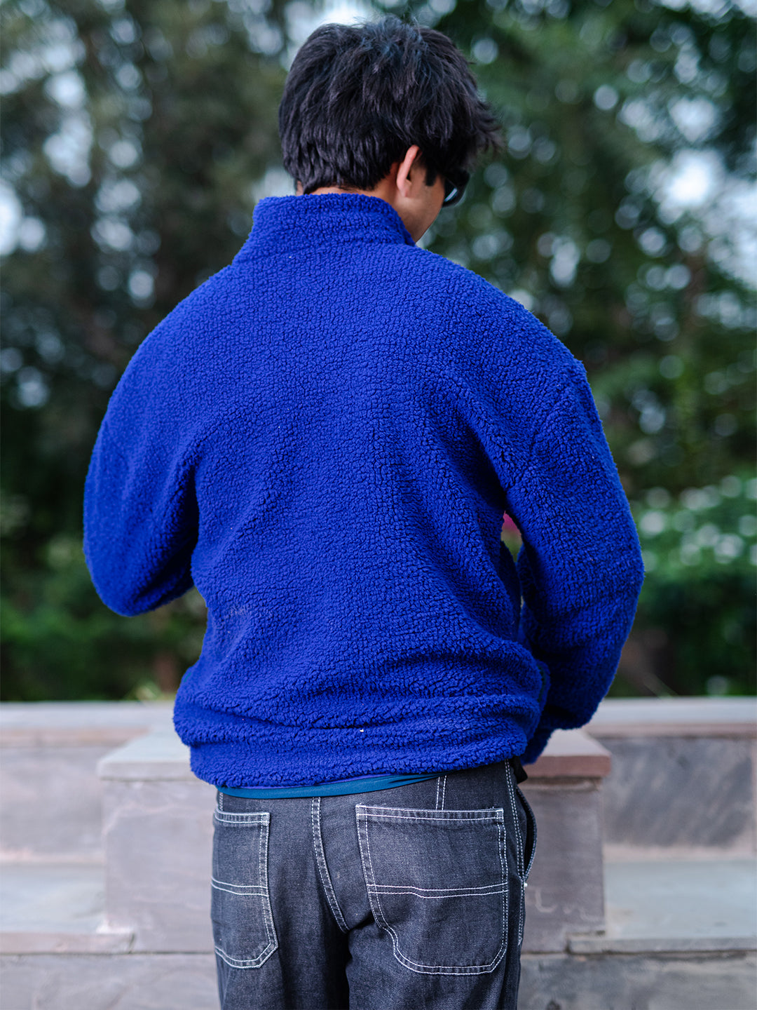 Blue S Half Zipper Fleece Sherpa Sweatshirt