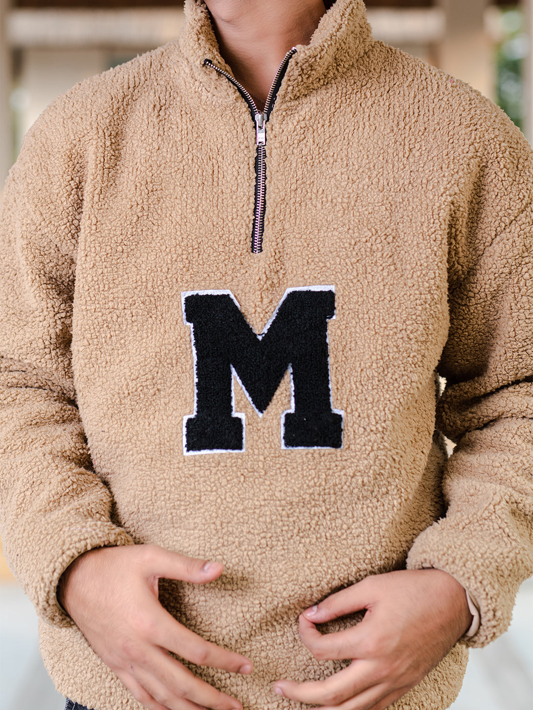 Beige M Fleece Sherpa Sweatshirt