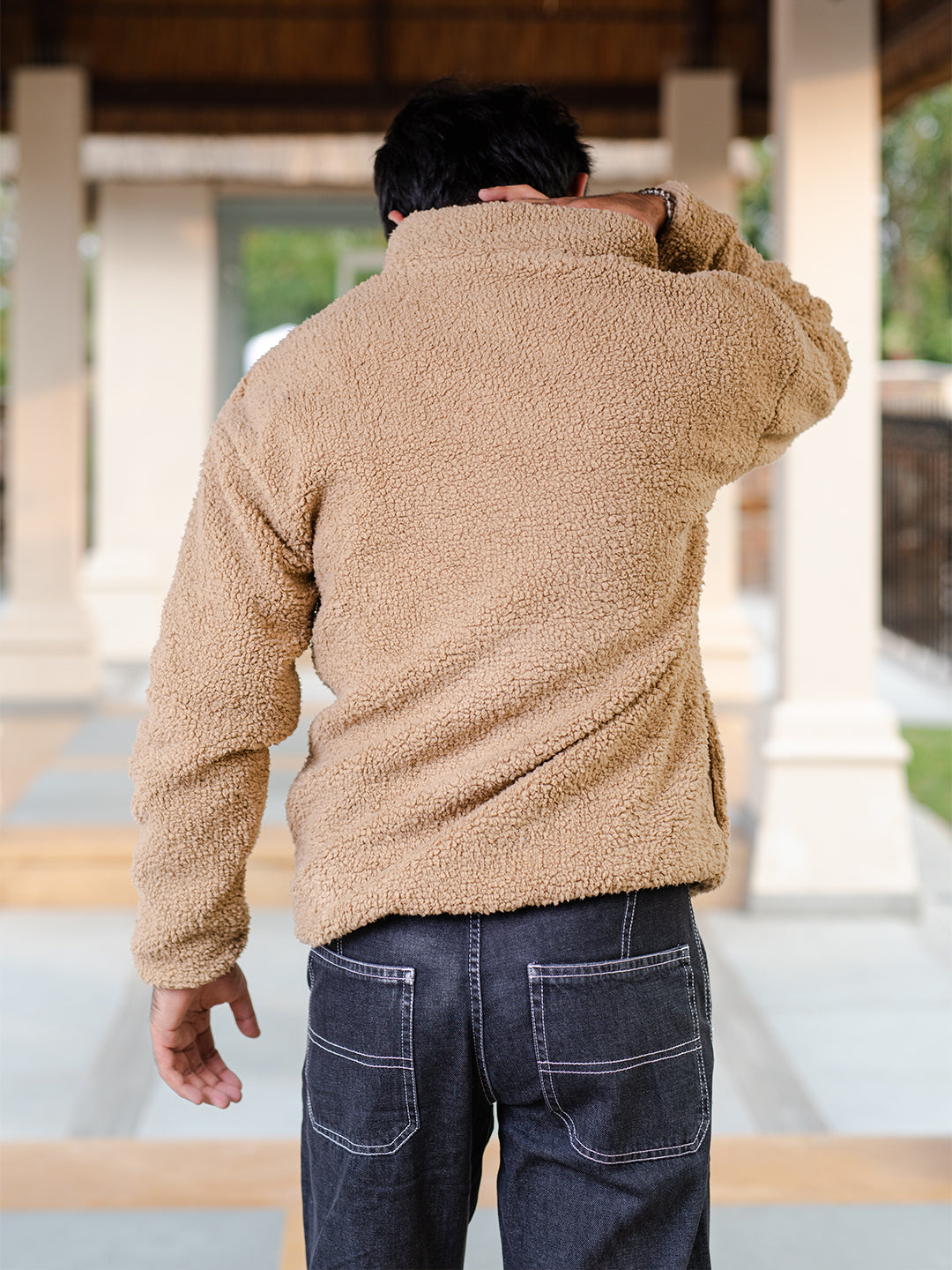 Beige M Fleece Sherpa Sweatshirt