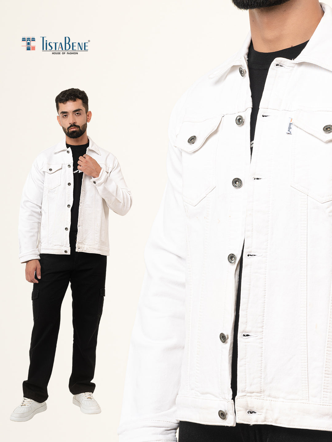 White Two Pockets Denim Jacket (Unisex)