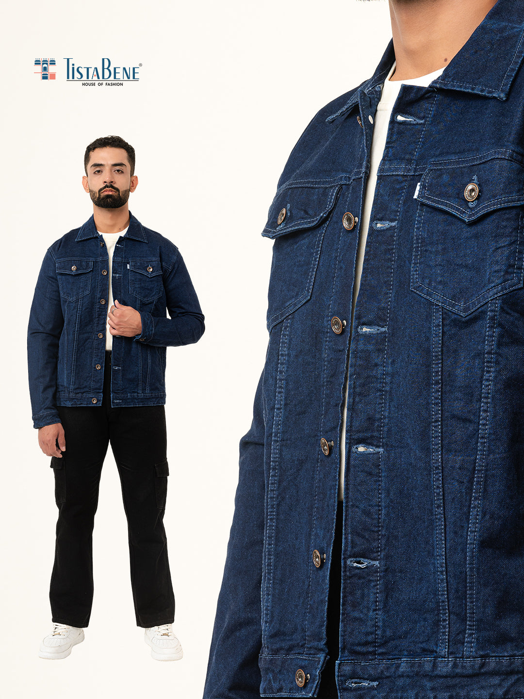 Navy Blue Two Pockets Denim Jacket (Unisex)