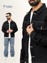 Contrast stitch Black Denim Jacket