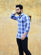 Blue and White Plaid Mens Shirt