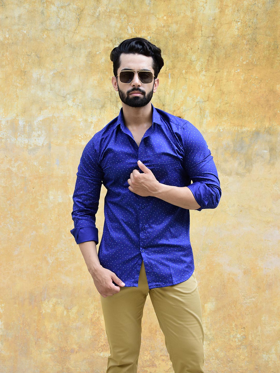 Cobalt Blue Geometric Print Mens Shirt