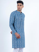 Dark Blue Striped Printed Kurta