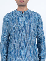 Dark Blue Striped Printed Kurta