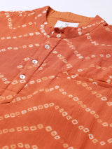 Orange bandhej kurta