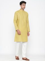 Plain Pineapple Colour Cotton Kurta With Pyjama