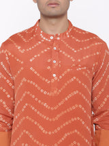 Orange bandhej kurta