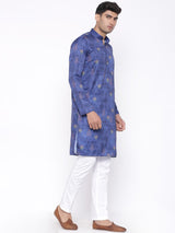 Blue bloom Printed Designer Silk Kurta