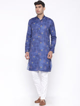 Blue bloom Printed Designer Silk Kurta