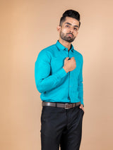 Turquoise Blue Cotton Linen Shirt - Tistabene