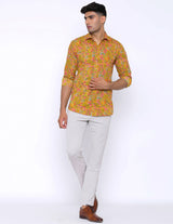 Yellow Floral Printed Cotton Shirt