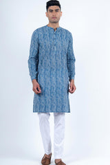 Dark Blue Striped Printed Kurta