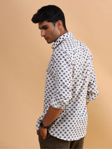 White Blossom Cotton Printed Shirt