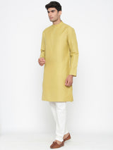 Plain Pineapple Colour Cotton Kurta With Pyjama