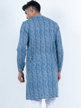 Dark Blue Striped Printed Kurta