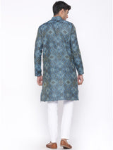 Ikat Printed Designer Silk Kurta