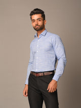 Blue Plaid Checks Cotton Shirt - Tistabene