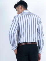 White and Blue Stripes Printed Cotton Shirt - Tistabene