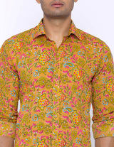 Yellow Floral Printed Cotton Shirt