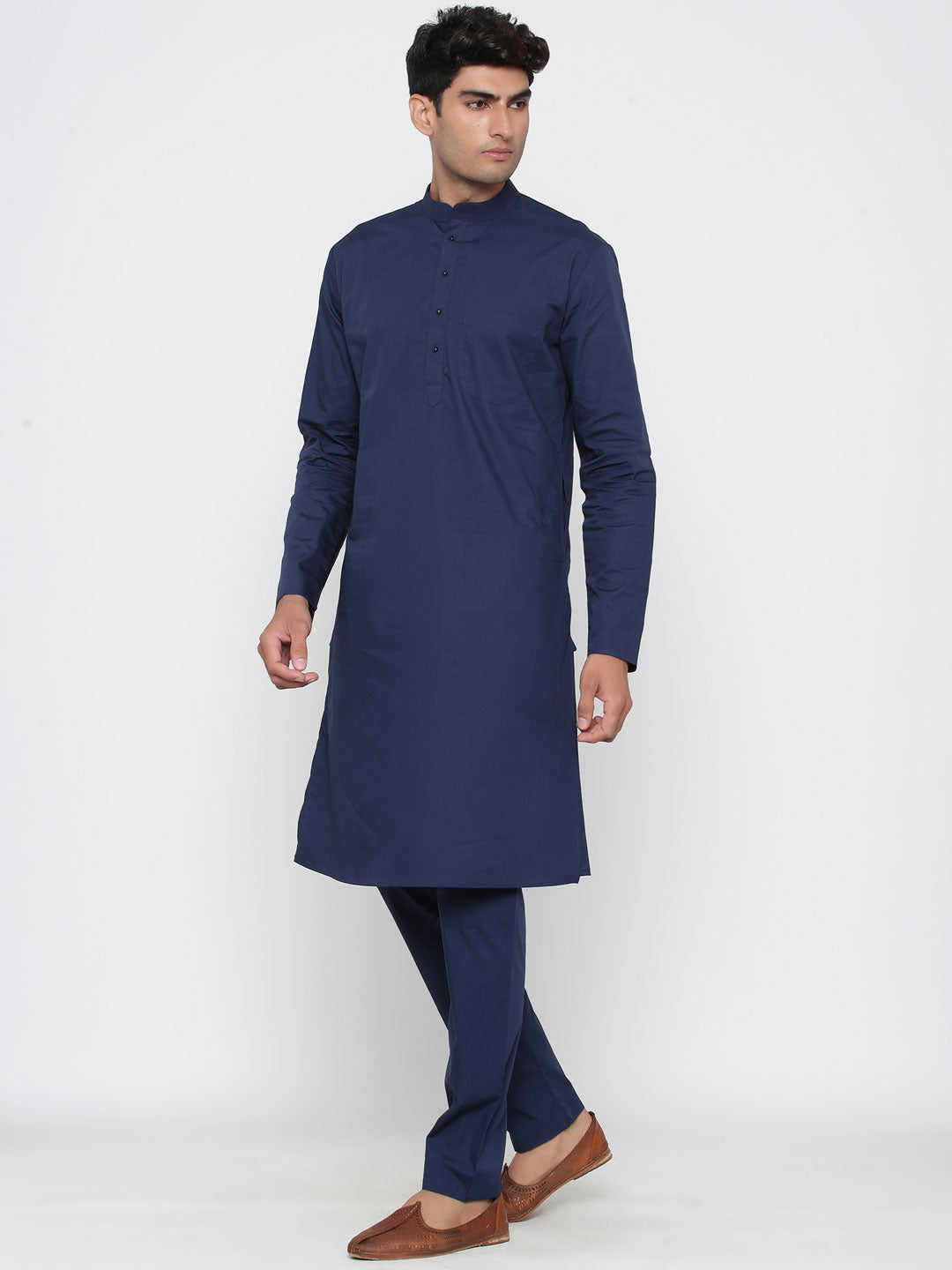 Buy Plain Blue Cotton Kurta With Pyjama Online | Tistabene