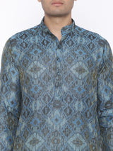 Ikat Printed Designer Silk Kurta