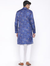 Blue bloom Printed Designer Silk Kurta