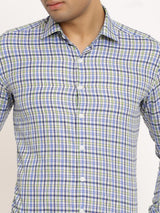 blue check shirt