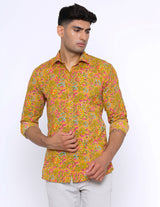 Yellow Floral Printed Cotton Shirt