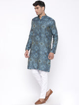 Ikat Printed Designer Silk Kurta