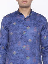 Blue bloom Printed Designer Silk Kurta