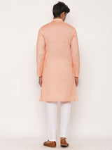 Orange Cotton Linen Kurta With Pyjama Set