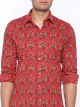 red printed shirt