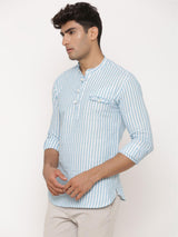 Blue And White Stripe Kurta Shirt - Tistabene