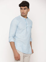 Blue And White Stripe Kurta Shirt - Tistabene