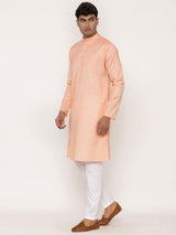 Orange Cotton Linen Kurta With Pyjama Set