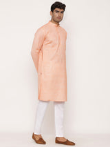 Orange Cotton Linen Kurta With Pyjama Set