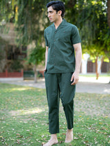 Solid Dark Green Linen Co-Ord Set