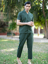 Solid Dark Green Linen Co-Ord Set