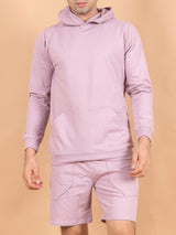 Lilac Solid Kangaroo Pattern Hoodie with Shorts Co-ord Set - Tistabene